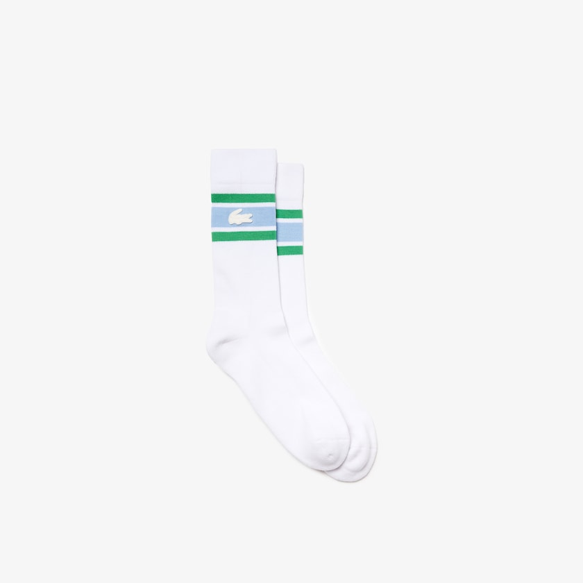 Calcetines Lacoste LIVE Striped Stretch-Cotton Hombre Blancos Azules Verdes | YG8-85988O7