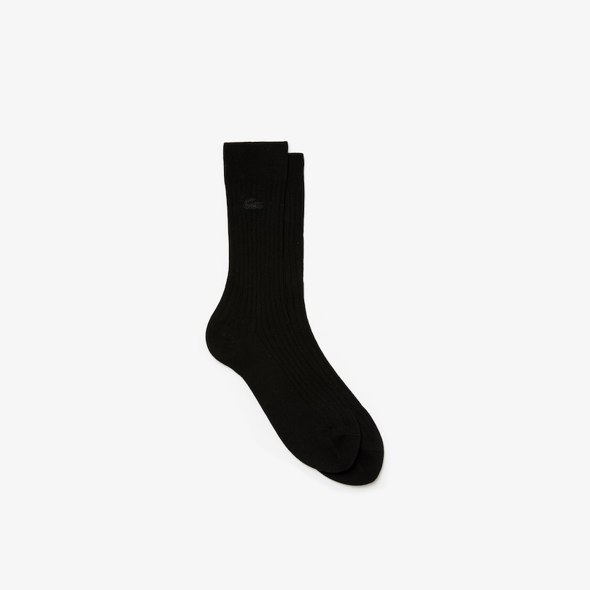 Calcetines Lacoste Ribbed Cotton Blend Hombre Negros | CB3-19421E3