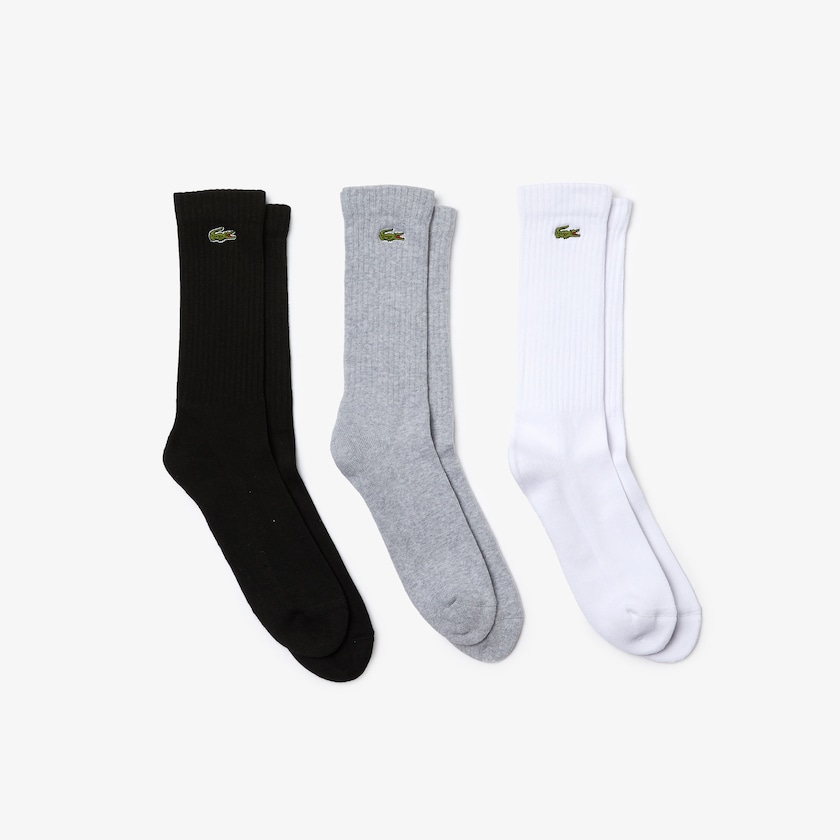 Calcetines Lacoste Three-Pack Of SPORT High-Cut Cotton Hombre Grises Blancos Negros | BZ0-36883U7