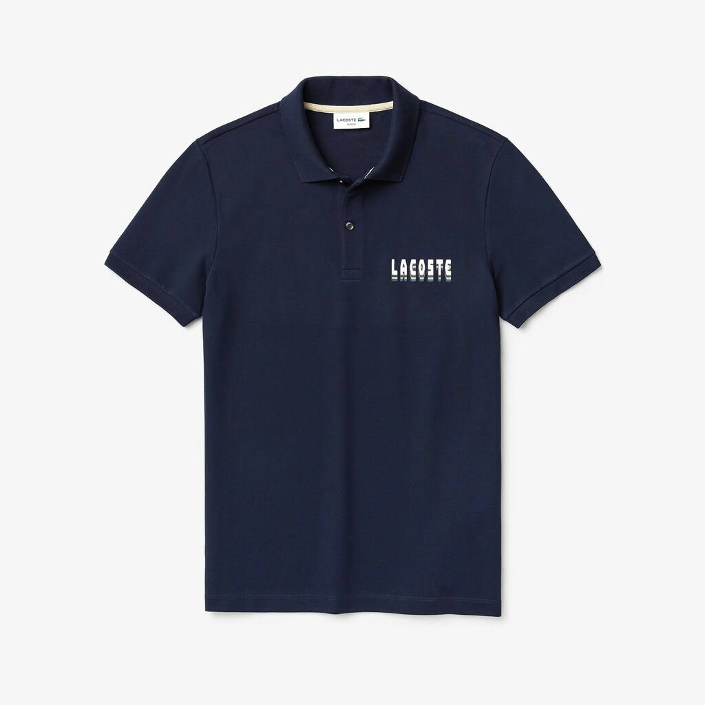 Camisa Polo Lacoste 3D-Lettering Slim Fit Stretch Cotton Piqué Hombre Azul Marino Azules | IO5-74557H7