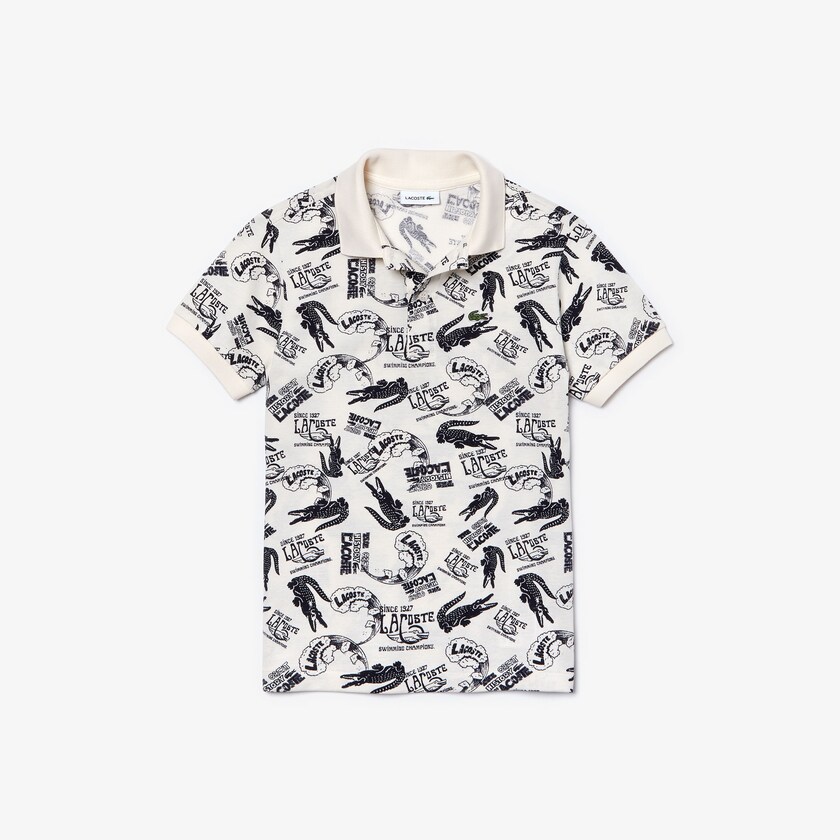 Camisa Polo Lacoste Niños Blancos Azul Marino Azules All-Over Croc Print Cotton Petit Piqué WA4-75077B8