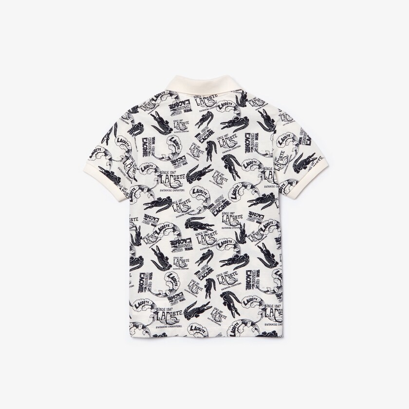 Camisa Polo Lacoste Niños Blancos Azul Marino Azules All-Over Croc Print Cotton Petit Piqué WA4-75077B8