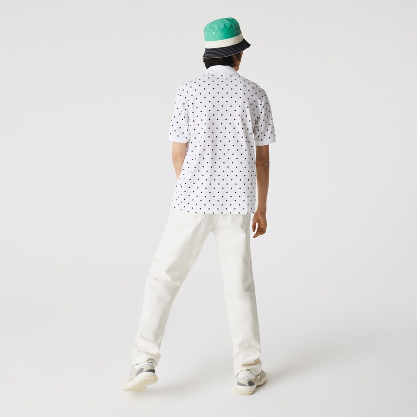 Camisa Polo Lacoste Classic Fit Polka Dot Cotton Piqué Hombre Blancos Azul Marino Azules | EJ2-43224O4
