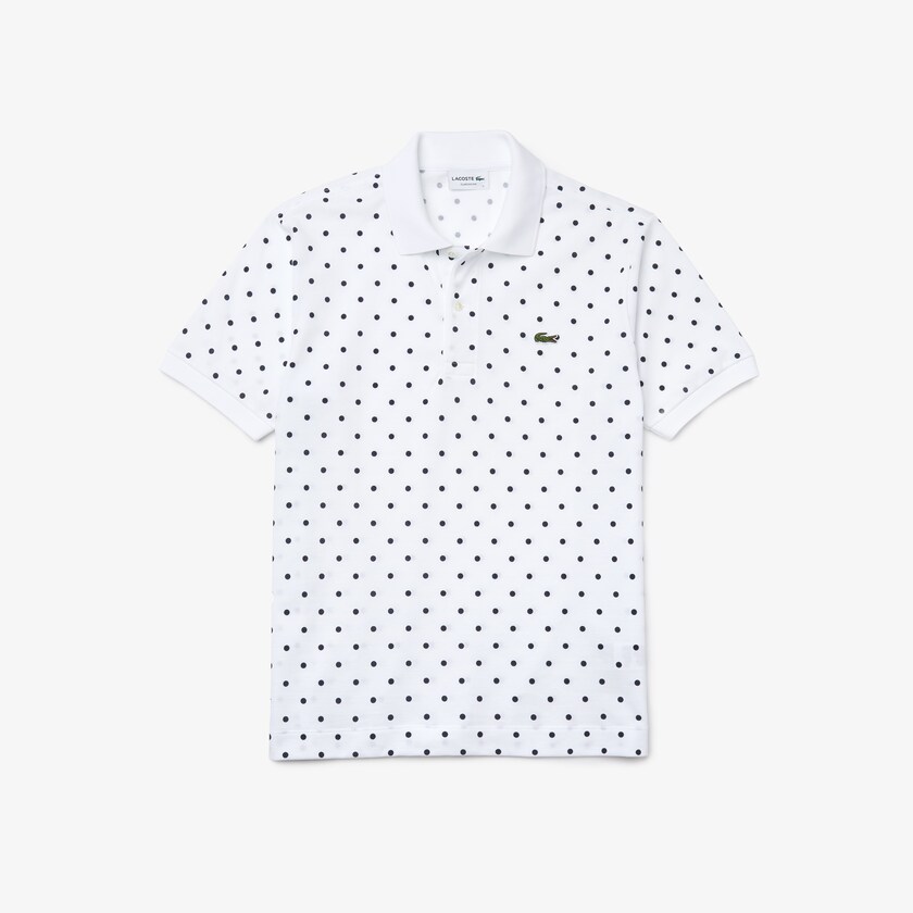 Camisa Polo Lacoste Classic Fit Polka Dot Cotton Piqué Hombre Blancos Azul Marino Azules | EJ2-43224O4