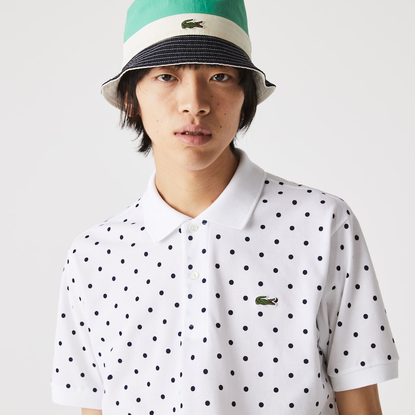 Camisa Polo Lacoste Classic Fit Polka Dot Cotton Piqué Hombre Blancos Azul Marino Azules | EJ2-43224O4