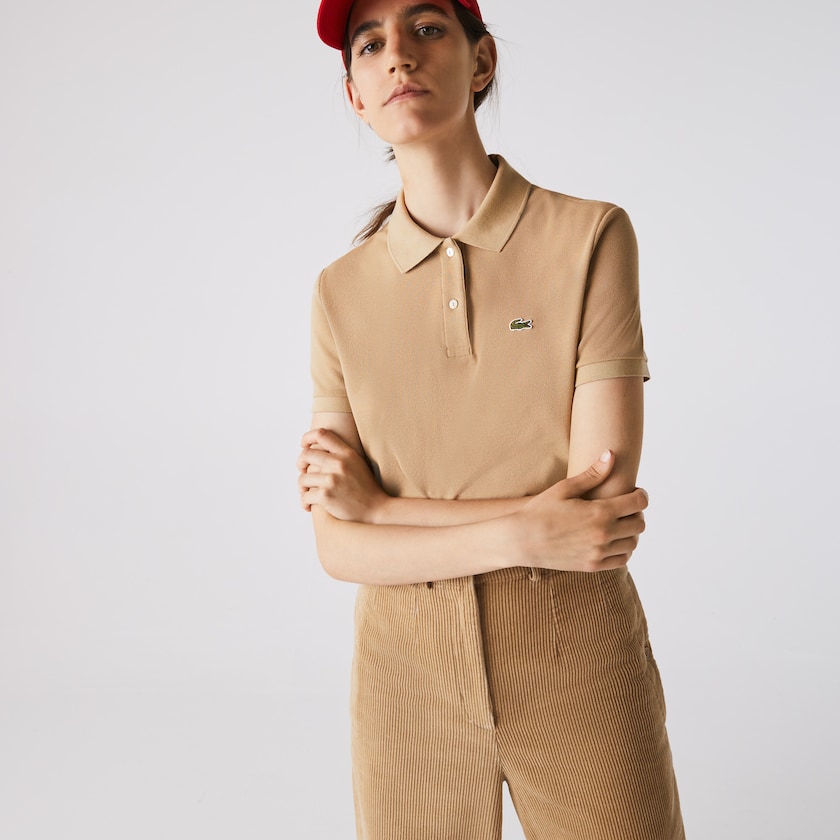 Camisa Polo Lacoste Classic Fit Soft Cotton Petit Piqué Mujer Beige | PC8-51315O5