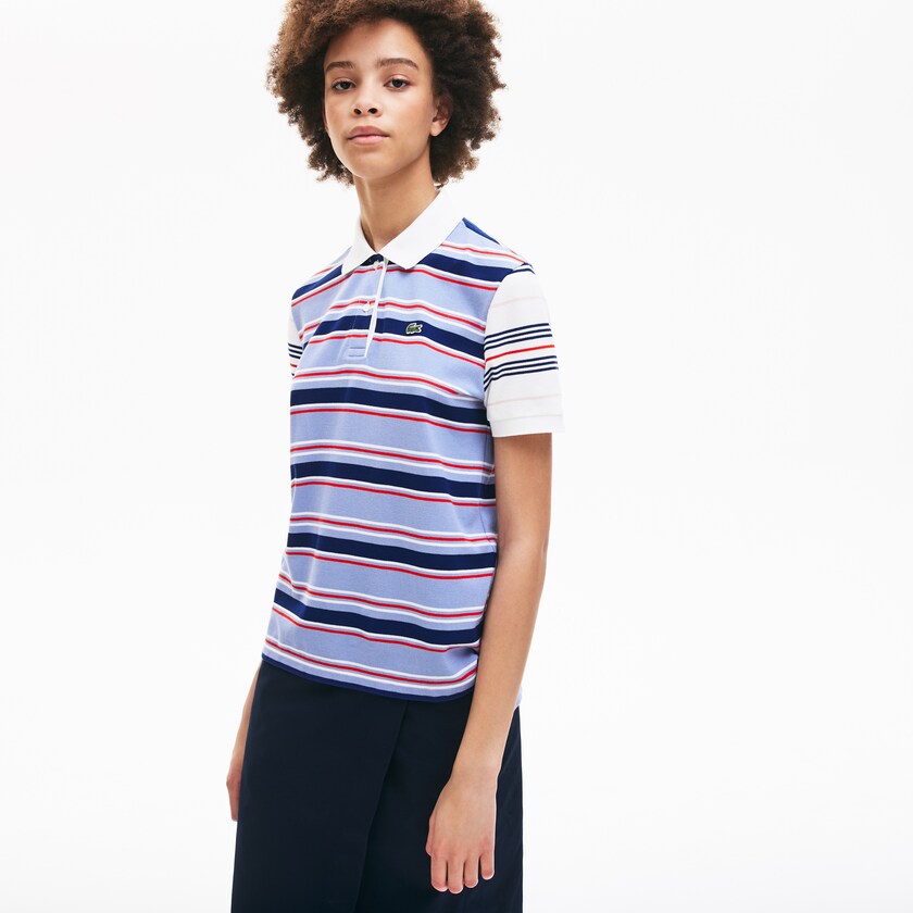 Camisa Polo Lacoste Classic Fit Striped Cotton Mujer Morados Azul Marino Azules Blancos Rojos Rosas Claro | HV2-40204W5