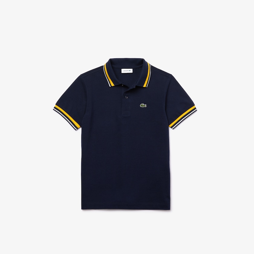 Camisa Polo Lacoste Niños Azul Marino Azules Blancos Contrast Detail Cotton Piqué FG9-54725L5