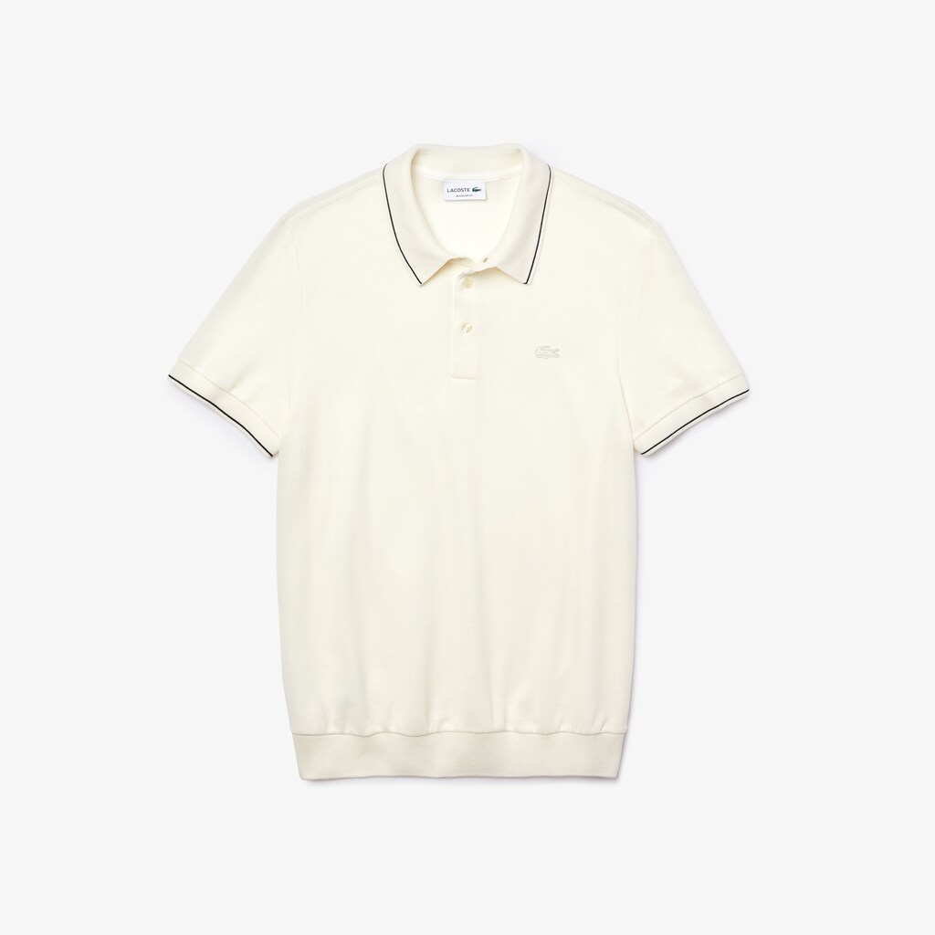Camisa Polo Lacoste Cotton-Silk Piqué Hombre Blancos Negros | BN9-97849P6