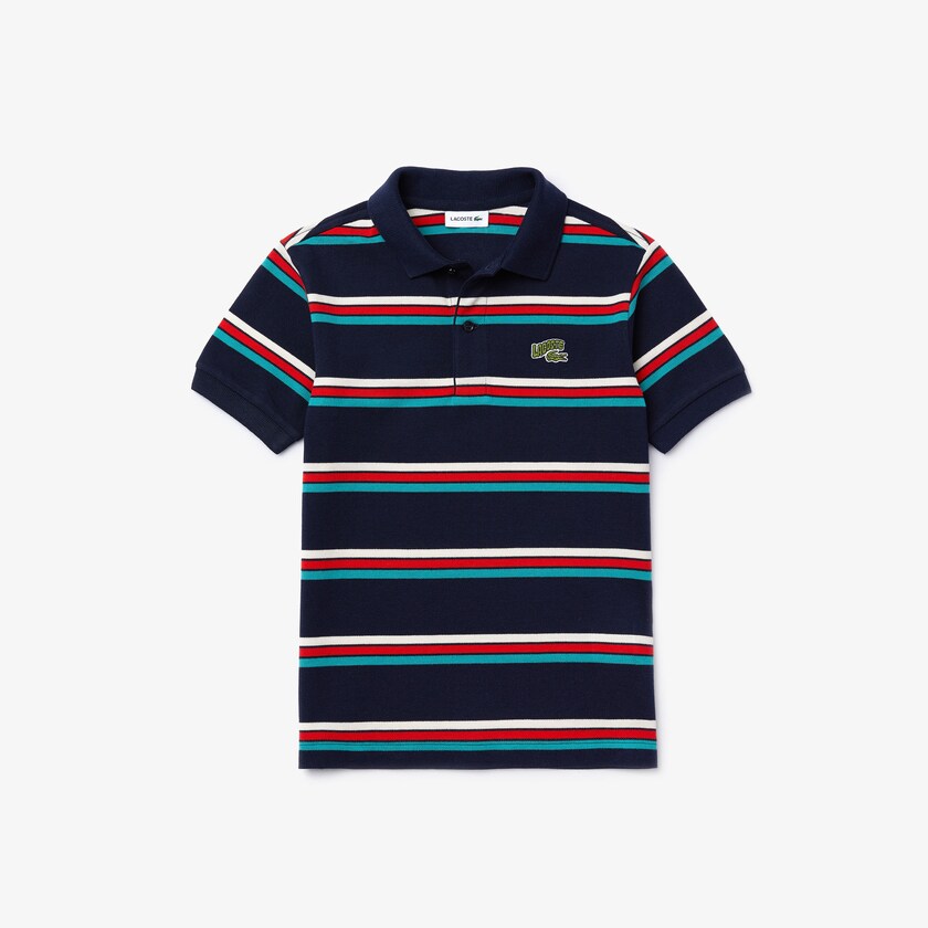 Camisa Polo Lacoste Niños Azul Marino Azules Blancos Embroidered Logo Striped JU8-19571E5