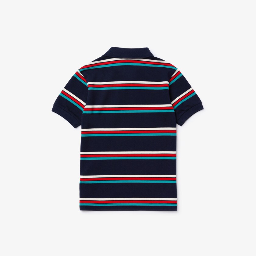 Camisa Polo Lacoste Niños Azul Marino Azules Blancos Embroidered Logo Striped JU8-19571E5