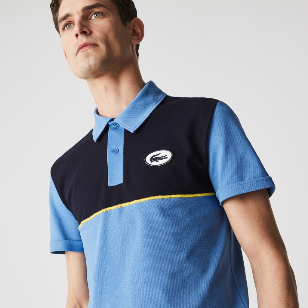 Camisa Polo Lacoste Heritage Slim Fit Stretch Cotton Piqué Hombre Blancos Azules Blancos | SG1-67246G0
