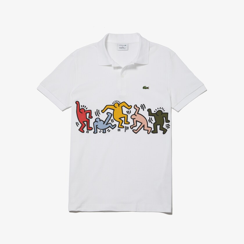 Camisa Polo Lacoste Keith Haring Print Piqué Hombre Blancos Blancos | CR7-92759P7