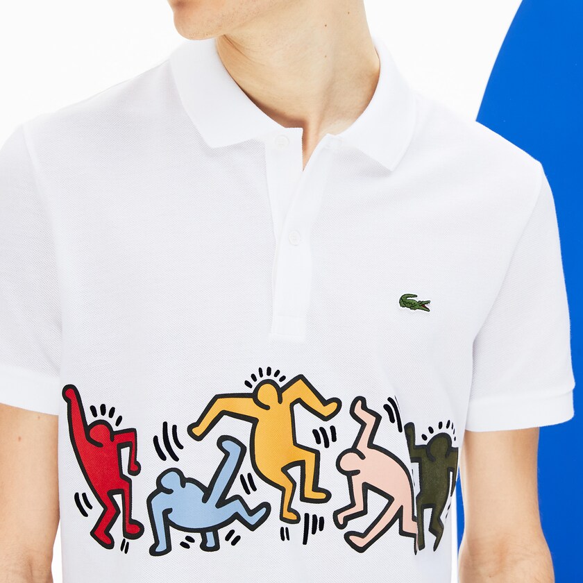 Camisa Polo Lacoste Keith Haring Print Piqué Hombre Blancos Blancos | CR7-92759P7