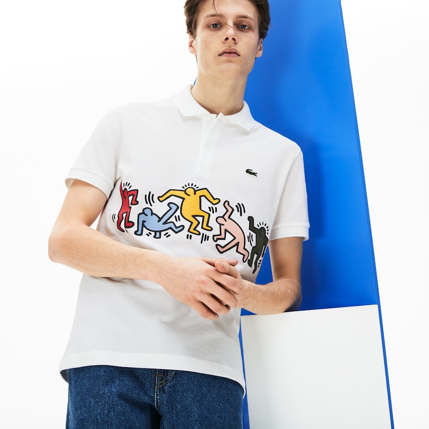 Camisa Polo Lacoste Keith Haring Print Piqué Hombre Blancos Blancos | CR7-92759P7