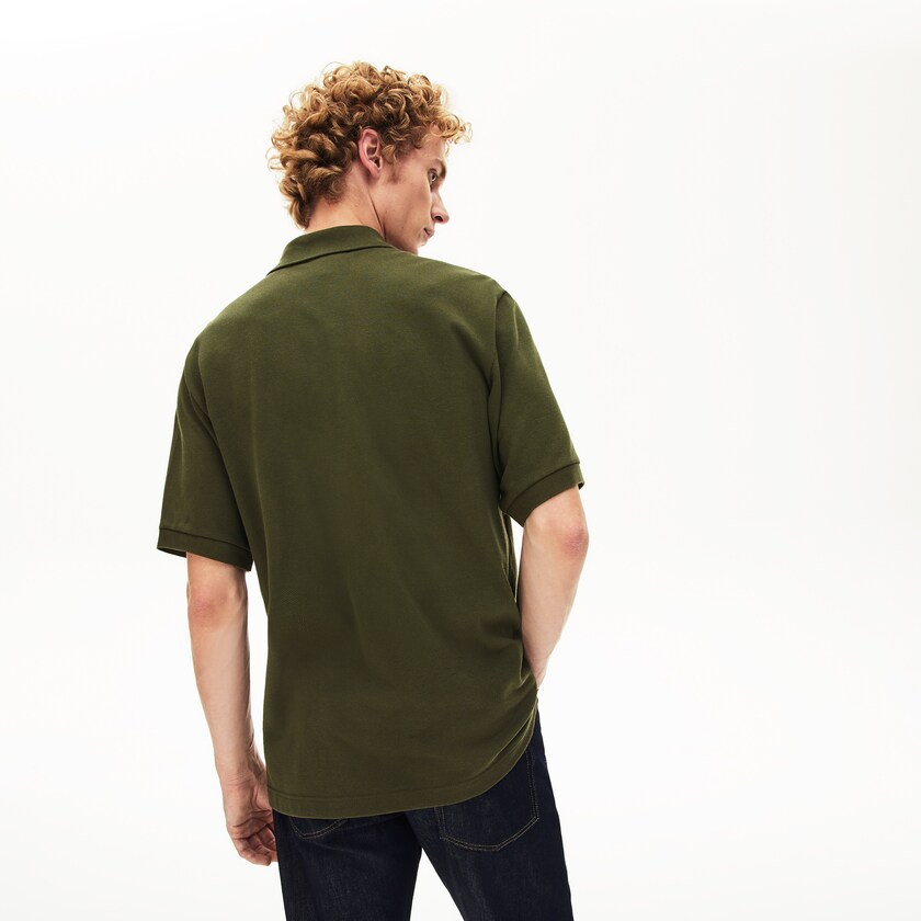 Camisa Polo Lacoste L.12.12 Off-Center Stripe Cotton Piqué Hombre Kaki Verdes | HE7-47544Z9