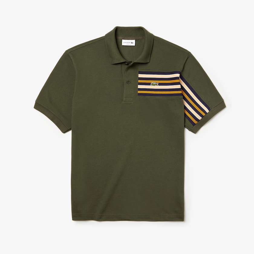 Camisa Polo Lacoste L.12.12 Off-Center Stripe Cotton Piqué Hombre Kaki Verdes | HE7-47544Z9