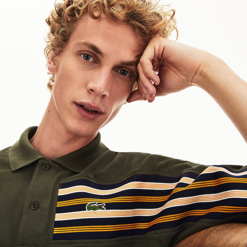 Camisa Polo Lacoste L.12.12 Off-Center Stripe Cotton Piqué Hombre Kaki Verdes | HE7-47544Z9