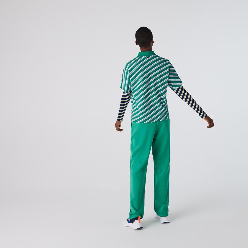 Camisa Polo Lacoste LIVE Loose Fit Badge Striped Cotton Piqué Mujer Verdes Blancos | SU7-93899U6