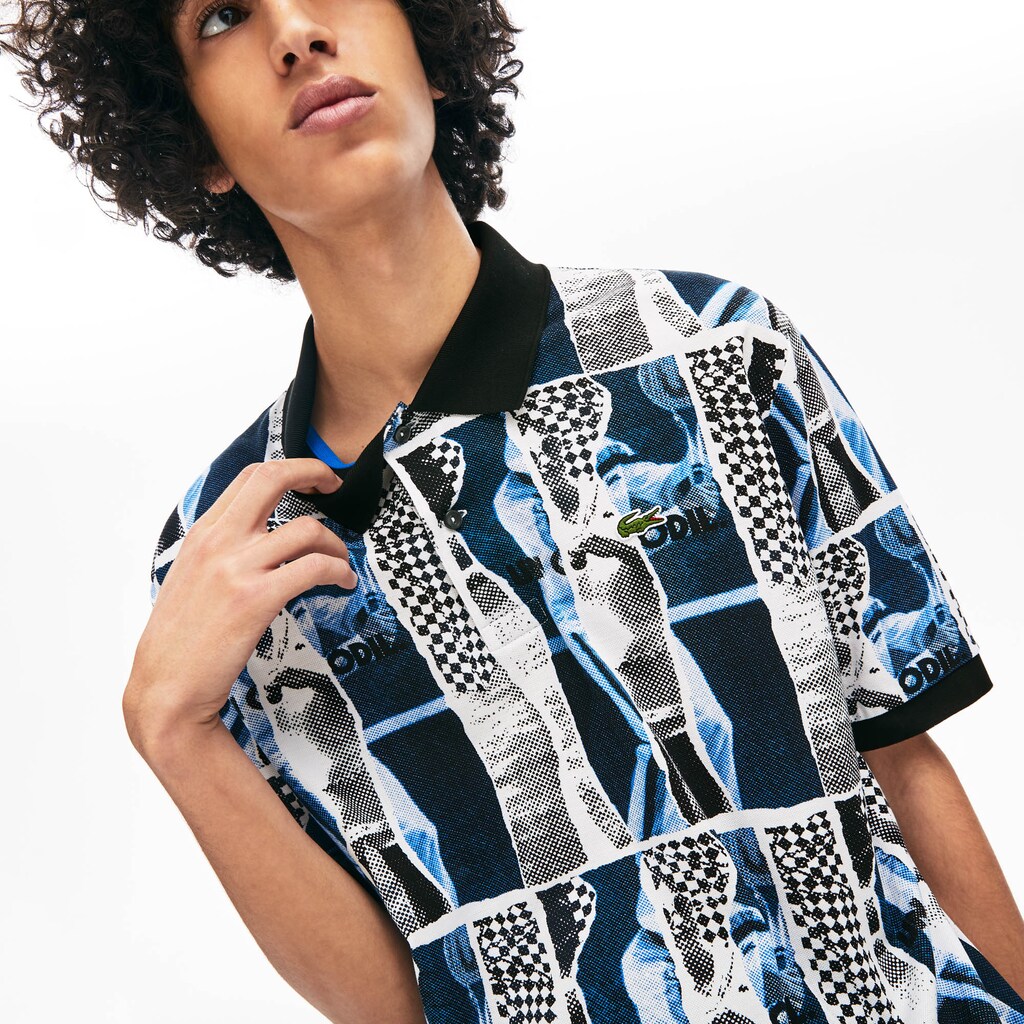 Camisa Polo Lacoste LIVE Loose Fit Graphic Print Cotton Hombre Morados Amarillos Blancos | XK2-26322B1