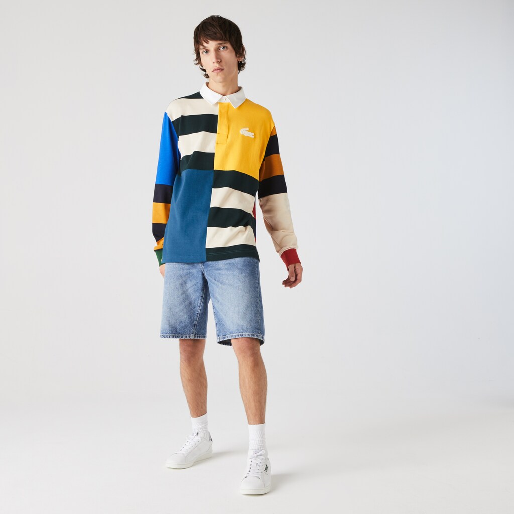 Camisa Polo Lacoste LIVE Relaxed Colorblock Rugby Hombre Amarillos Blancos | IO1-96599P4