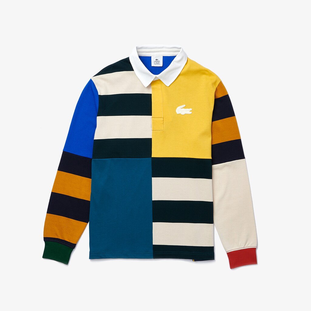 Camisa Polo Lacoste LIVE Relaxed Colorblock Rugby Hombre Amarillos Blancos | IO1-96599P4