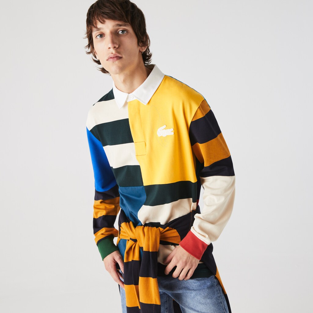 Camisa Polo Lacoste LIVE Relaxed Colorblock Rugby Hombre Amarillos Blancos | IO1-96599P4