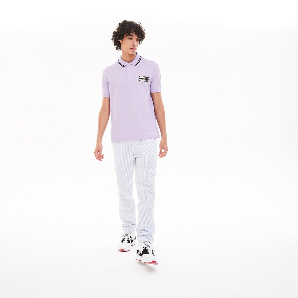 Camisa Polo Lacoste LIVE Striped-Collar Cotton Piqué Hombre Morados Negros | YA9-21262T3