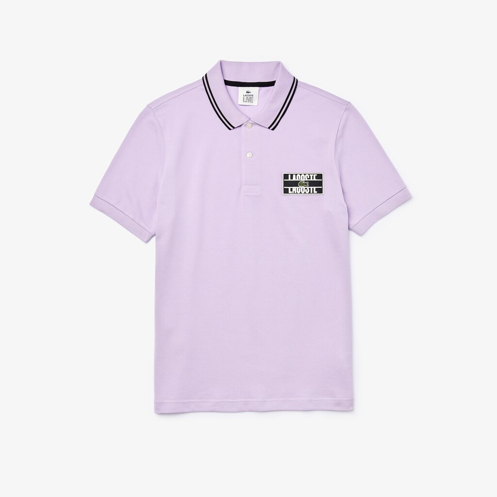 Camisa Polo Lacoste LIVE Striped-Collar Cotton Piqué Hombre Morados Negros | YA9-21262T3