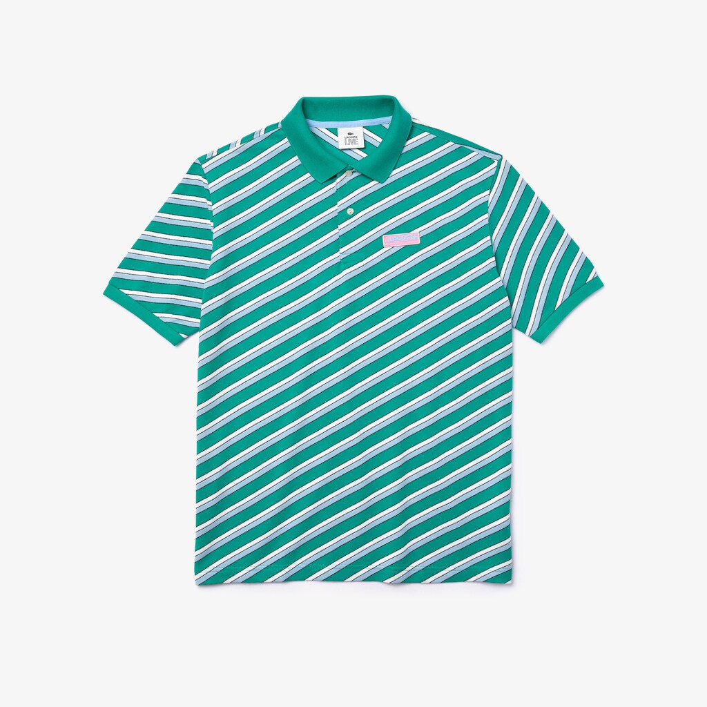 Camisa Polo Lacoste LIVE Striped Cotton Piqué Hombre Blancos Azul Marino Azules | KG7-84108J9