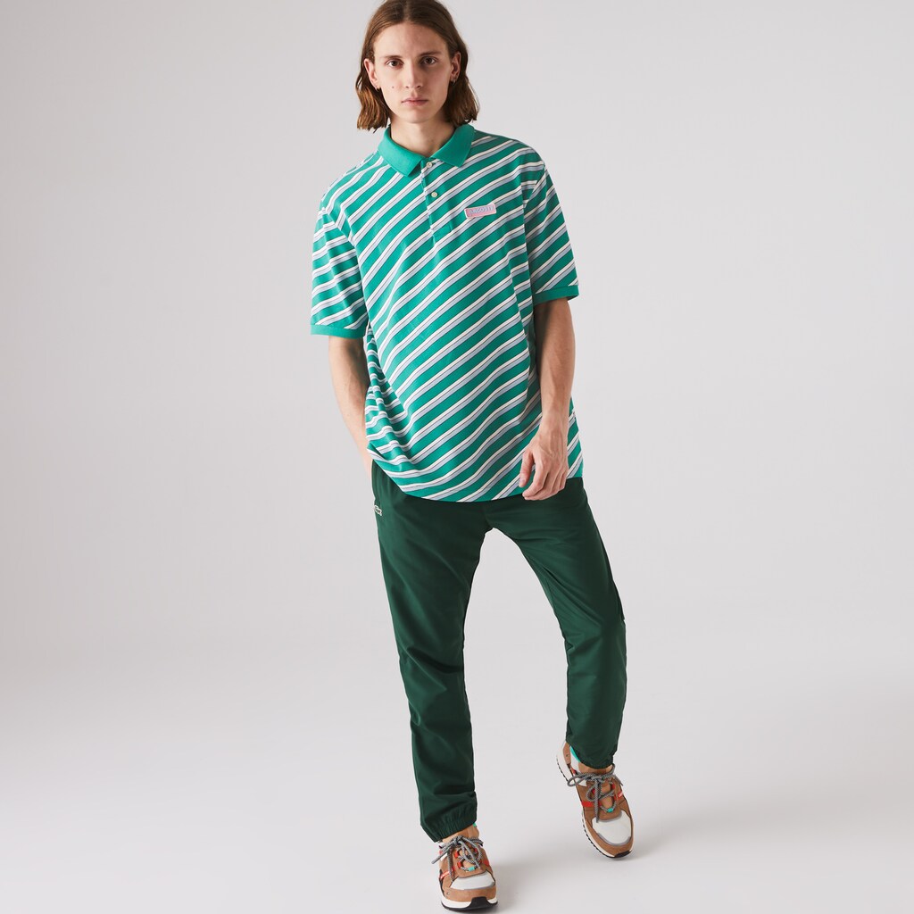 Camisa Polo Lacoste LIVE Striped Cotton Piqué Hombre Blancos Azul Marino Azules | KG7-84108J9