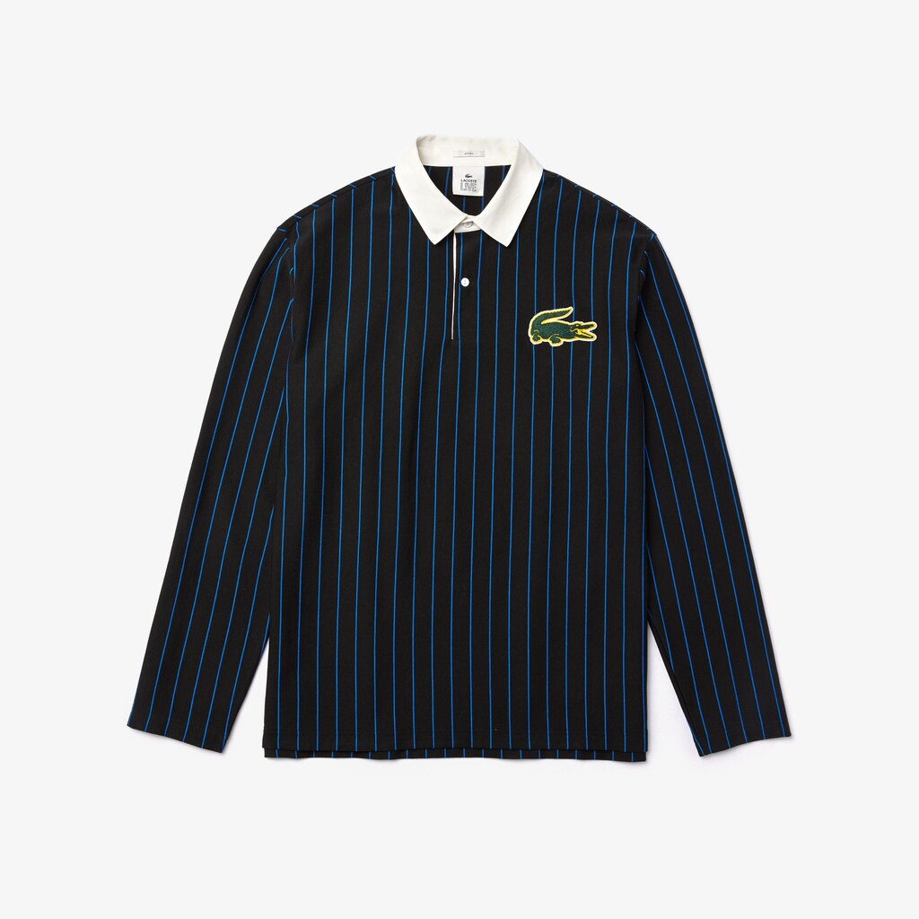 Camisa Polo Lacoste LIVE Striped Cotton Hombre Negros Azules | MA4-72137D1