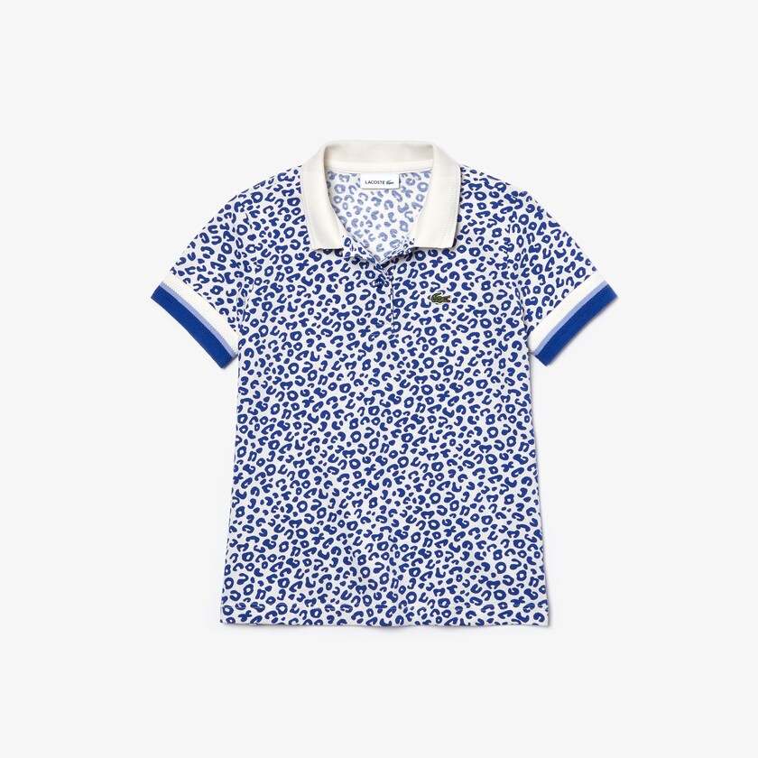 Camisa Polo Lacoste Niños Blancos Azules Leopard Print Cotton Petit Piqué AK8-23612V3