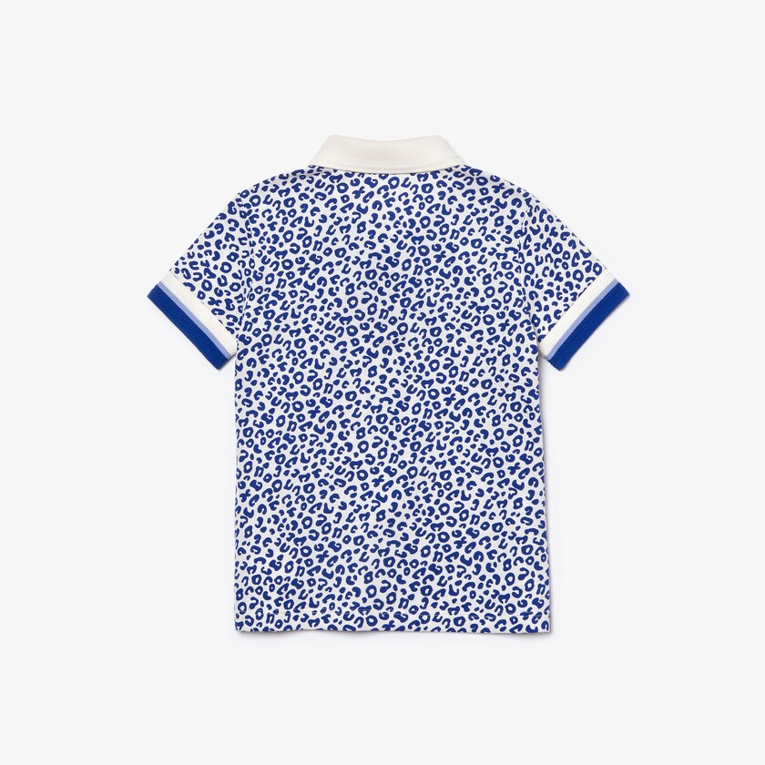 Camisa Polo Lacoste Niños Blancos Azules Leopard Print Cotton Petit Piqué AK8-23612V3