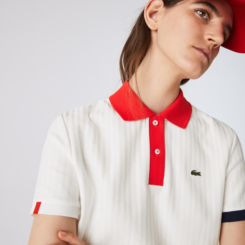 Camisa Polo Lacoste Made In France Regular fit Tricolour Organic Cotton Mujer Blancos Rojos Azul Marino Azules Blancos | KU5-69516T9