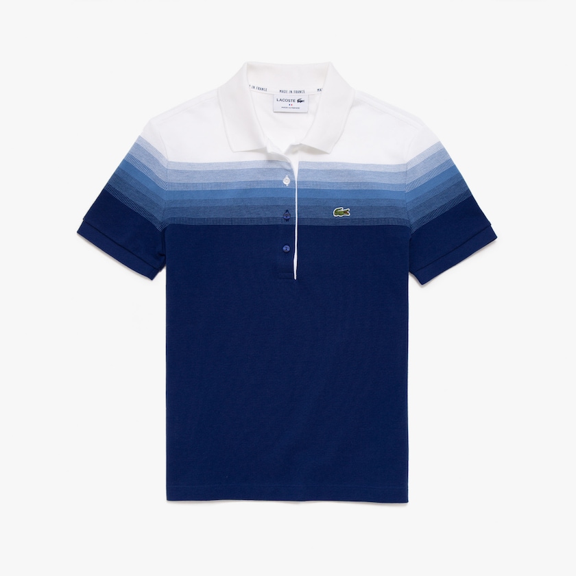 Camisa Polo Lacoste Made in France Organic Cotton Piqué Mujer Azul Marino Azules Azules Blancos | PZ3-10461K8