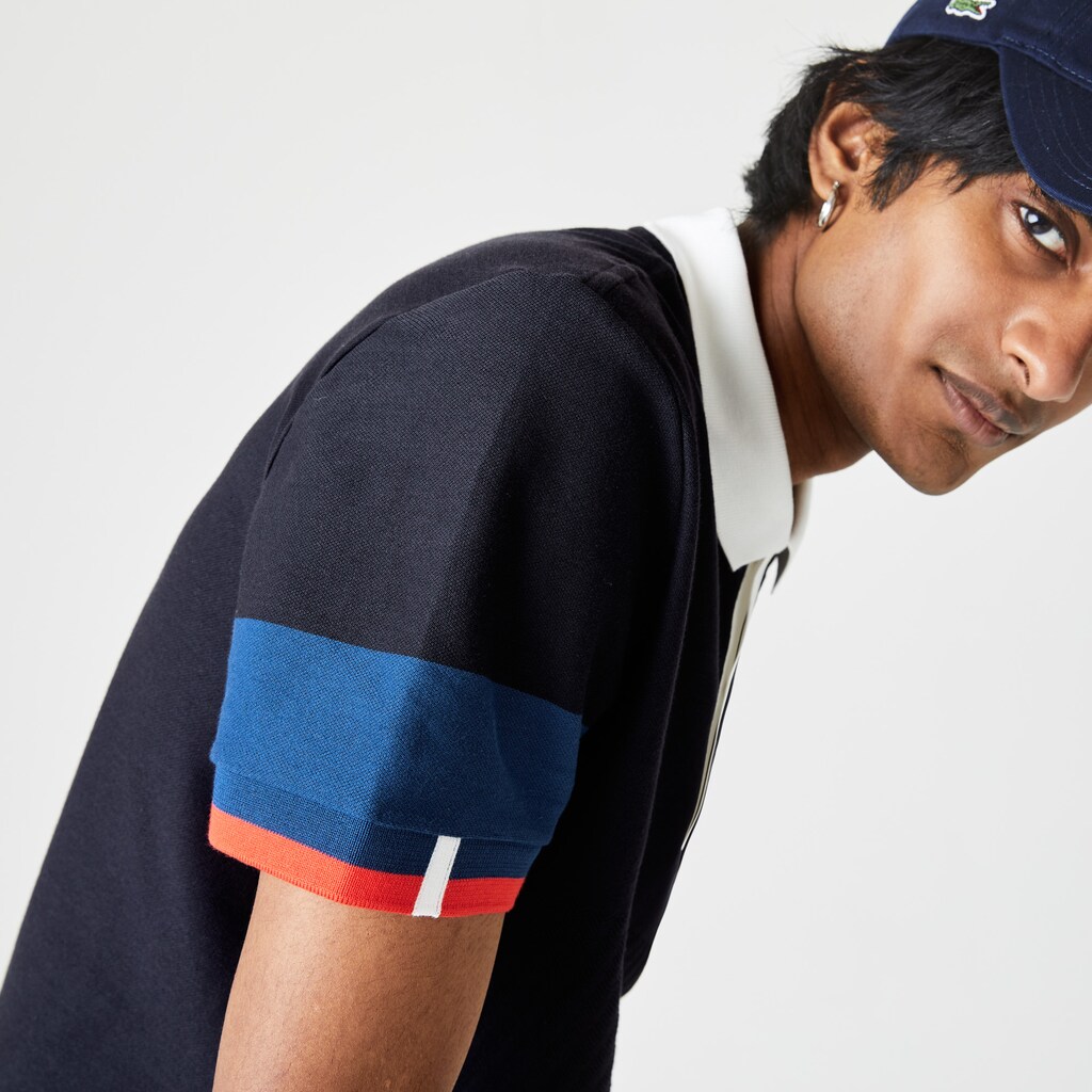 Camisa Polo Lacoste Made in France Regular Fit Organic Cotton Hombre Azul Marino Azules Azules Blancos Rojos | WU0-96979Z1