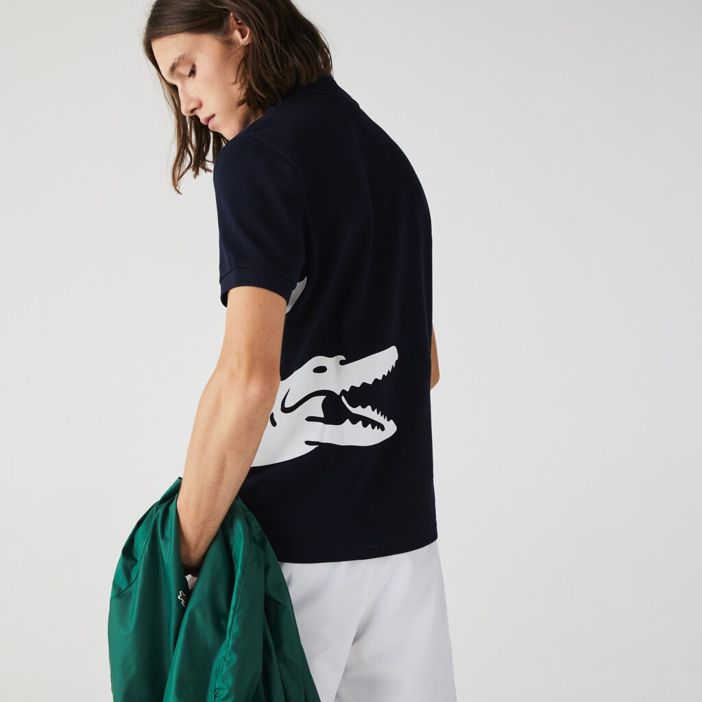 Camisa Polo Lacoste Oversized Crocodile Print Hombre Azul Marino Azules | JU3-07000K2