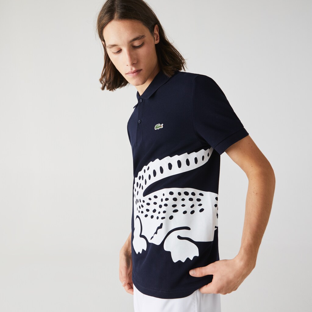 Camisa Polo Lacoste Oversized Crocodile Print Hombre Azul Marino Azules | JU3-07000K2