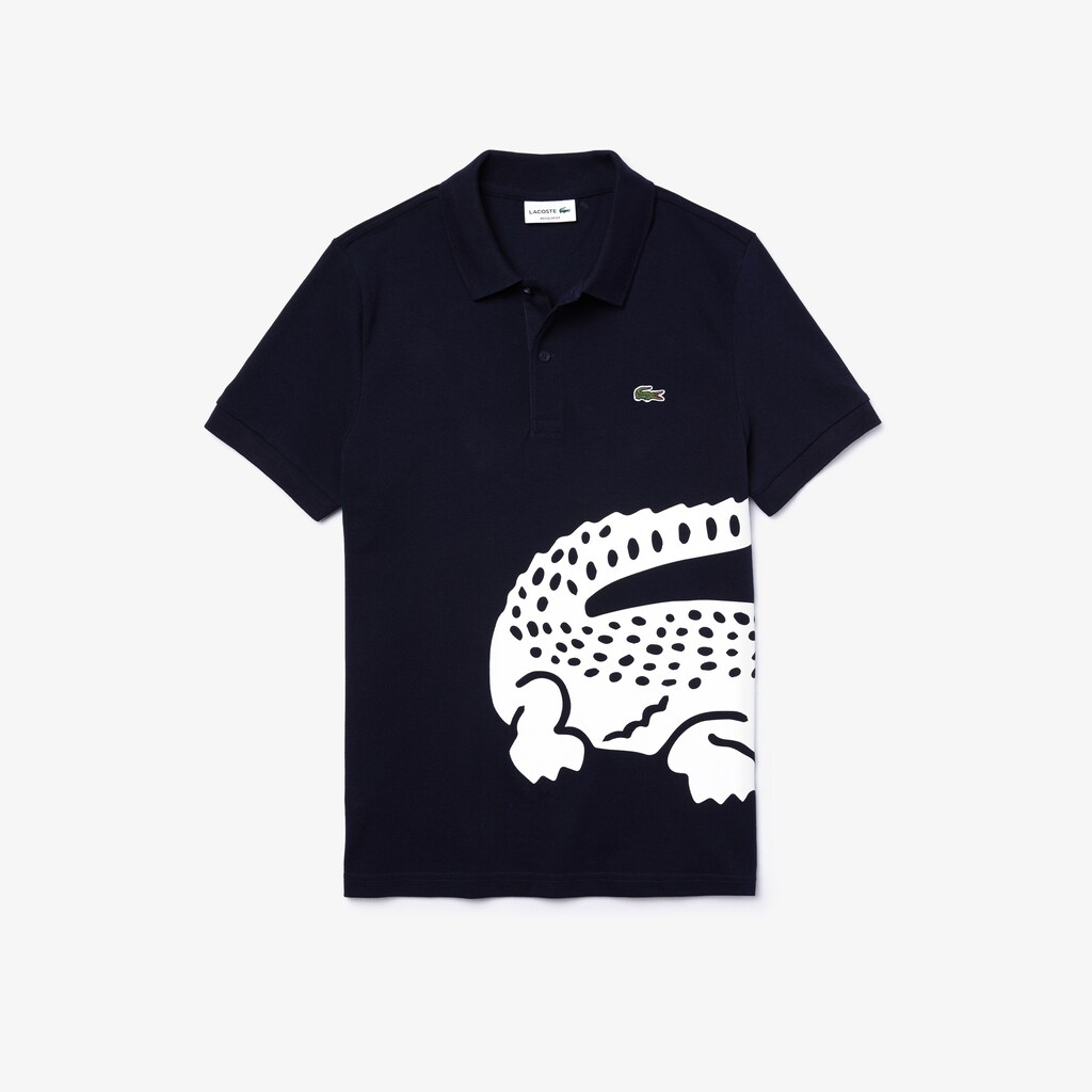 Camisa Polo Lacoste Oversized Crocodile Print Hombre Azul Marino Azules | JU3-07000K2
