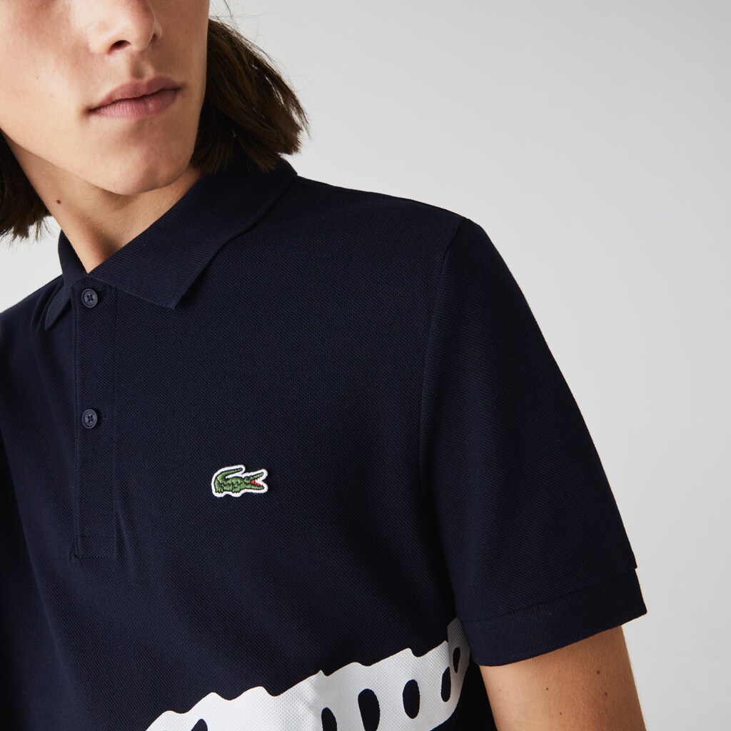 Camisa Polo Lacoste Oversized Crocodile Print Hombre Azul Marino Azules | JU3-07000K2