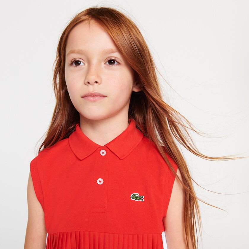 Camisa Polo Lacoste Niños Rojos Blancos Pleated Cotton HW9-78937S2
