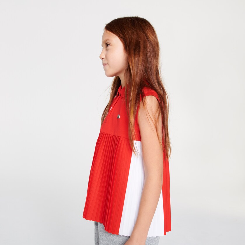 Camisa Polo Lacoste Niños Rojos Blancos Pleated Cotton HW9-78937S2