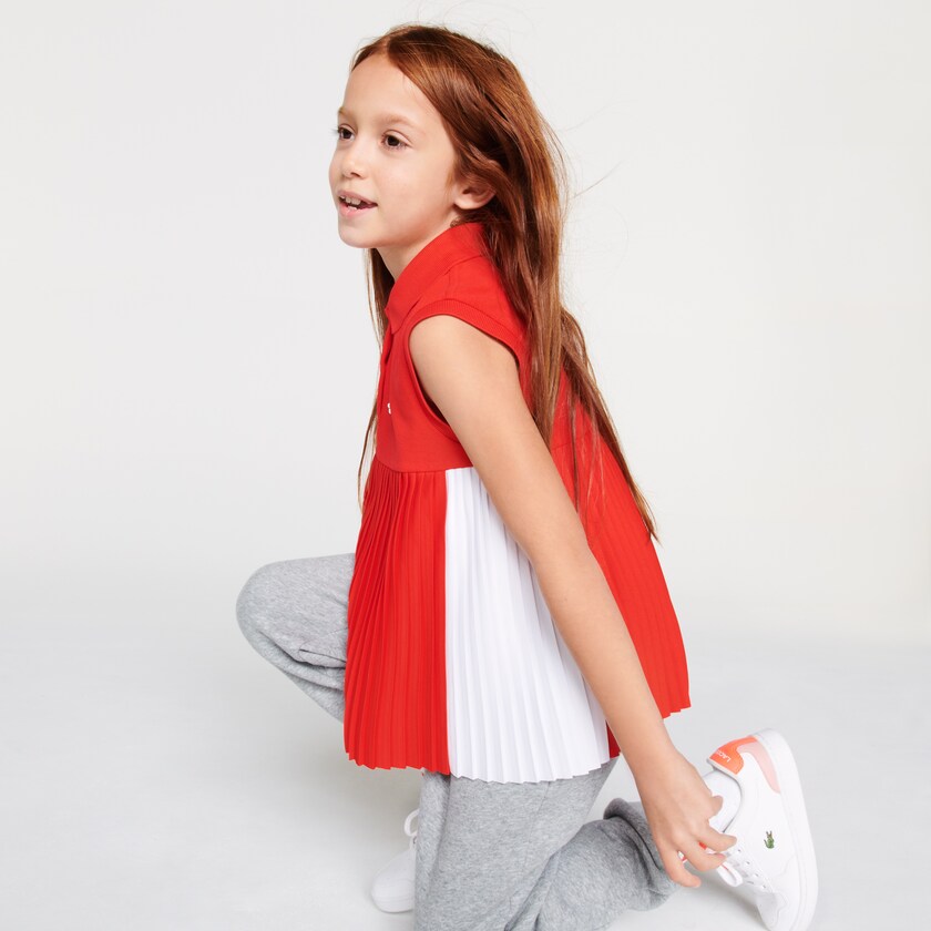 Camisa Polo Lacoste Niños Rojos Blancos Pleated Cotton HW9-78937S2