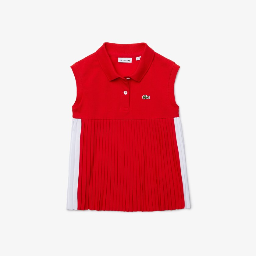 Camisa Polo Lacoste Niños Rojos Blancos Pleated Cotton HW9-78937S2
