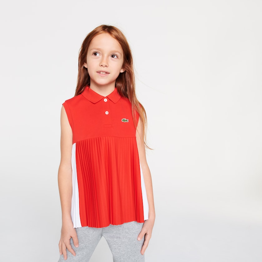 Camisa Polo Lacoste Niños Rojos Blancos Pleated Cotton HW9-78937S2