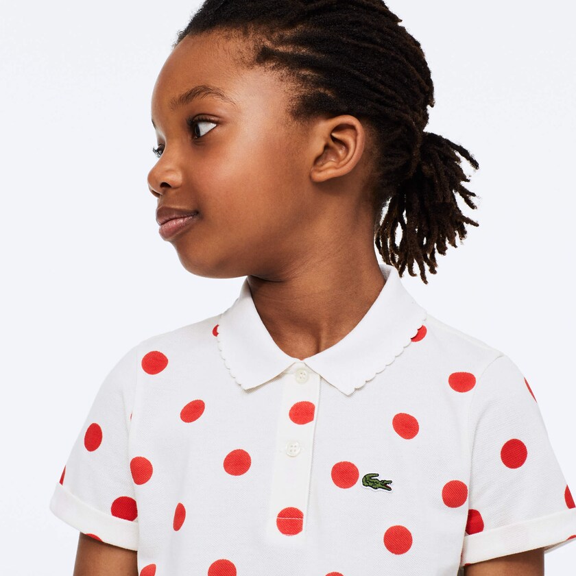 Camisa Polo Lacoste Niños Blancos Rojos Polka Dot Scalloped Collar Cotton Petit Piqué WQ4-69026I4