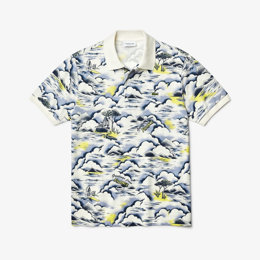 Camisa Polo Lacoste Print Cotton Piqué Classic Fit Hombre Blancos | TL2-94229U7
