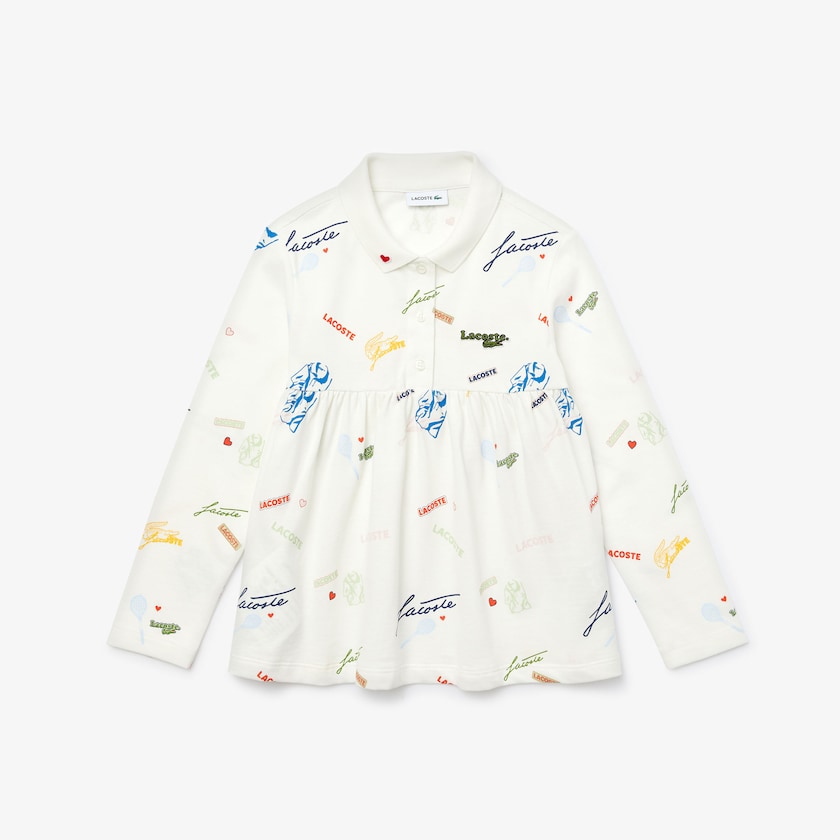 Camisa Polo Lacoste Niños Blancos Print Flounced Cotton Piqué DP8-35783H0