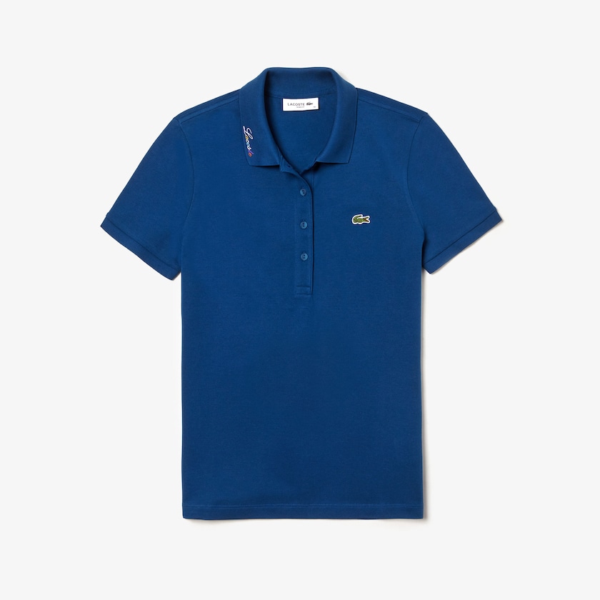 Camisa Polo Lacoste Rainbow Script Collar Mujer Azules | MD8-96209B1